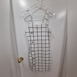 White Grid Pattern Dress with Buttons